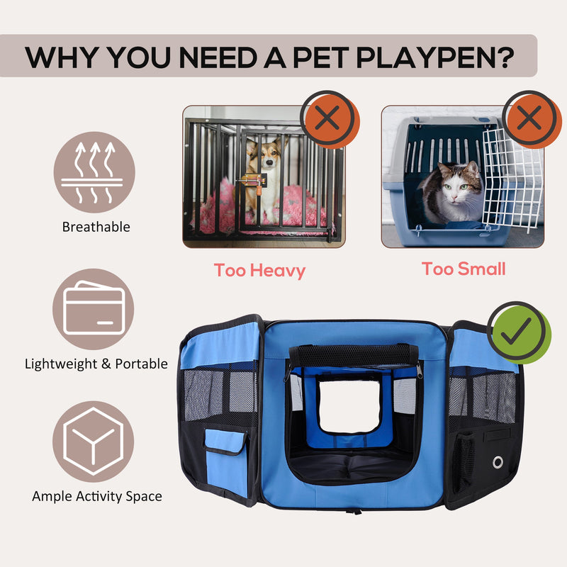 Fabric Pet Play Pen, 8-Panel Mesh, D90xH41cm, Outdoor Use