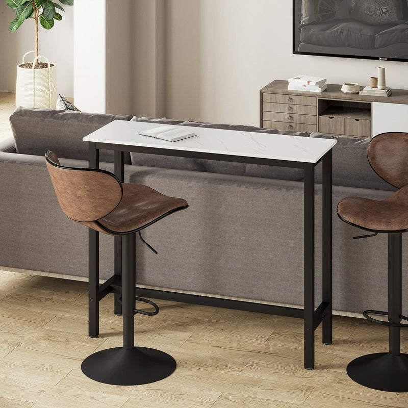 HOMCOM Bar Table Breakfast Marble Grain Dining Table Coffee Table with Adjustable Footpads, 120x40x100cm, White & Black Homcom