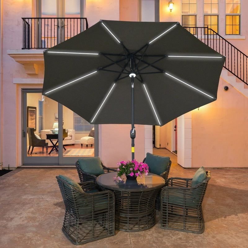 2.7m Garden Parasol With Lights, Tilt, Crank, Summer Shade