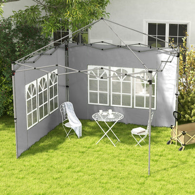 Outsunny Gazebo Side Panels, Sides Replacement with Window for 3x3(m) or 3x4m Pop Up Gazebo, 2 Pack, Grey Outsunny