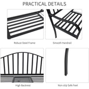 Outsunny Outdoor Metal Frame Bench Patio Park Garden Seating Chair with Foldable Middle Table Outsunny