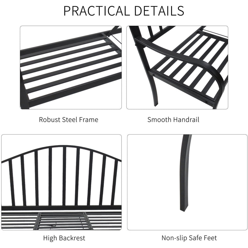 Outsunny Outdoor Metal Frame Bench Patio Park Garden Seating Chair with Foldable Middle Table Outsunny
