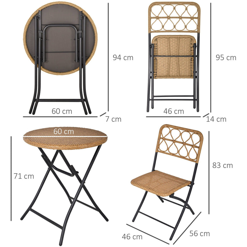 3pc Rattan Bistro Set with Folding Table & Chairs