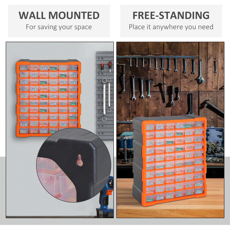 Small Parts Organiser, Wall Mountable, 60 Drawers Durhand