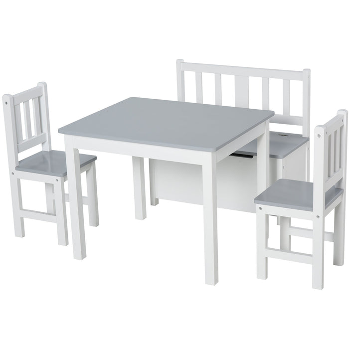 Kids Table and Chair Set With Storage Bench, 4-Piece
