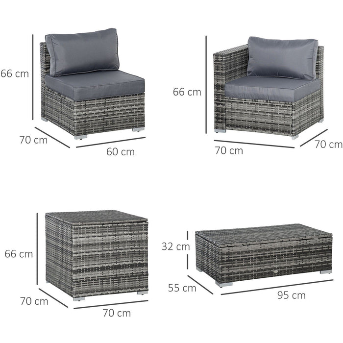 6Pc Grey Rattan Corner Sofa Set with Storage Coffee Table