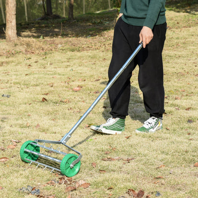 Lawn Aerator Roller for Healthier Grass and Improved Drainage Adjustable Handle Green Outsunny