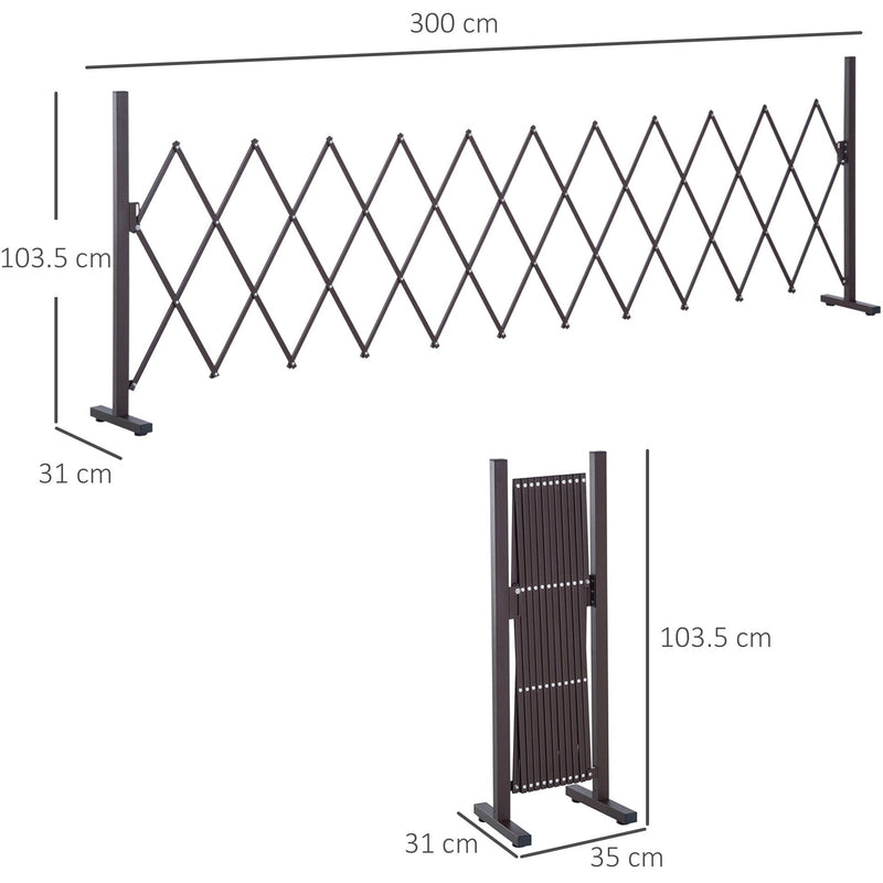 Outsunny Expanding Trellis Fence Freestanding Movable Fence Foldable Garden Screen Panel Aluminum, 300cm x 103.5 cm, Dark Brown Outsunny
