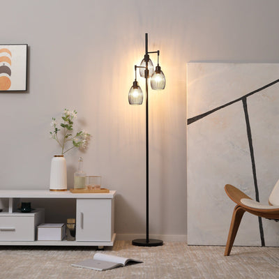 Industrial Floor Lamp, 3 Lights, Dimmable, Metal Shades Homcom