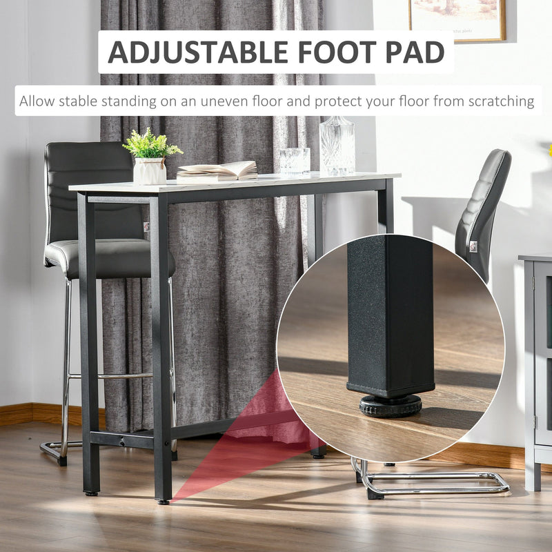HOMCOM Bar Table Breakfast Marble Grain Dining Table Coffee Table with Adjustable Footpads, 120x40x100cm, White & Black Homcom