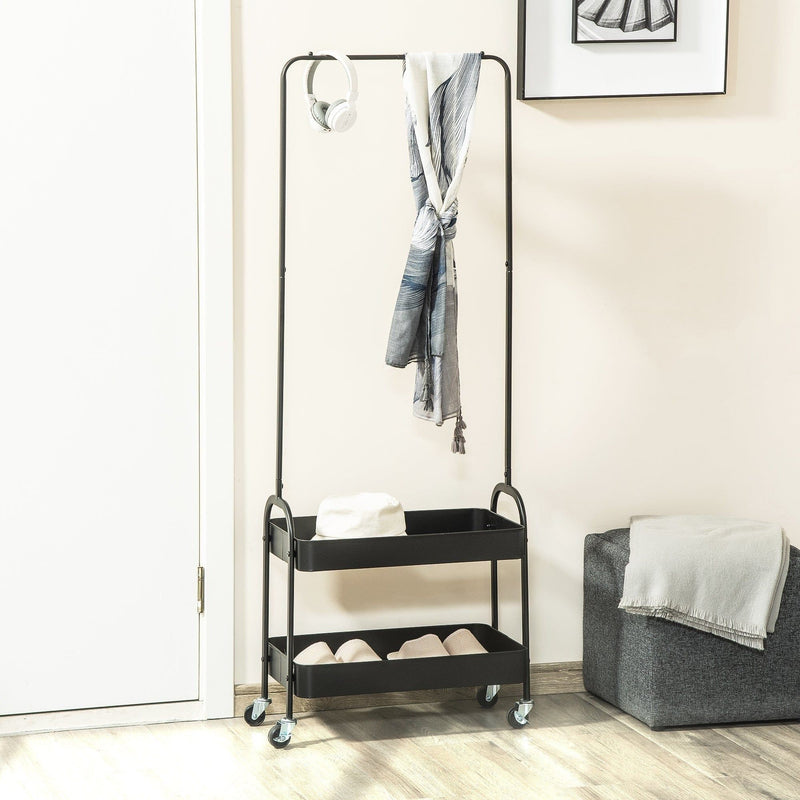 Black Metal Clothes Rail with Shelves