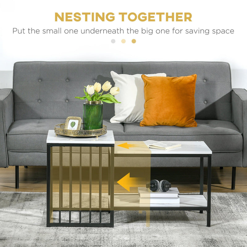 2 Piece Marble Effect Modern Coffee Table Set