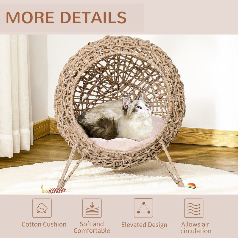 Elevated Wicker Cat Bed - Natural Wood
