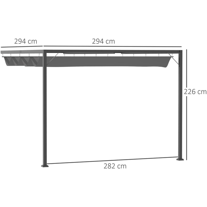 Garden Pergola With Retractable Canopy 3x3m, Wall Mounted