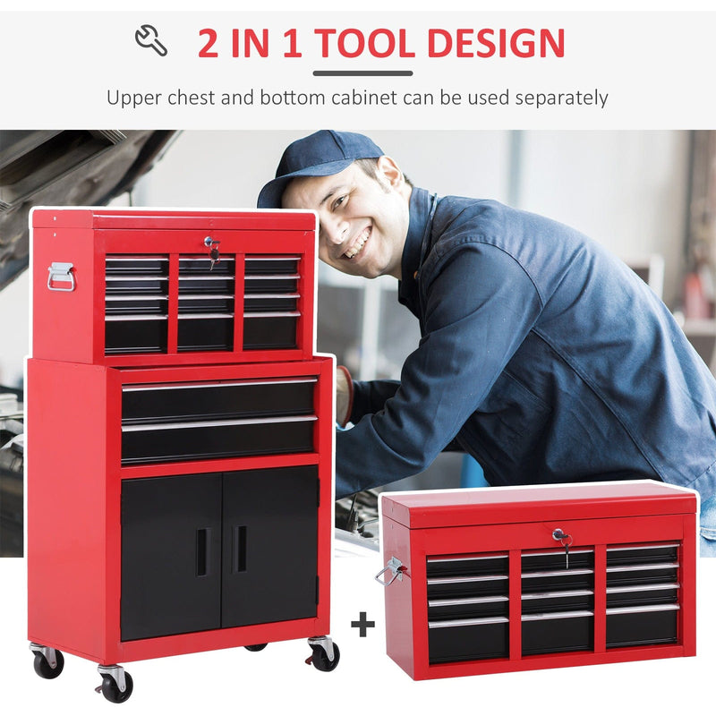 Tool Chest on Wheels, 6 Drawers, 61.6x33x108cm, Red