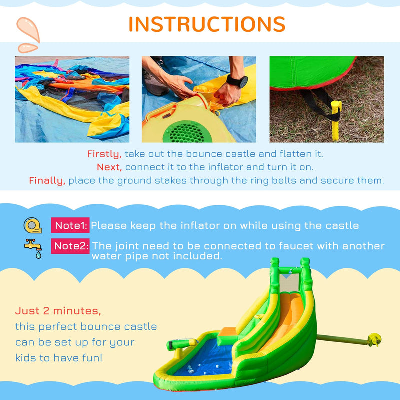 5-in-1 Crocodile Kids Bouncy Castle Water Park, Ages 3-8 Outsunny