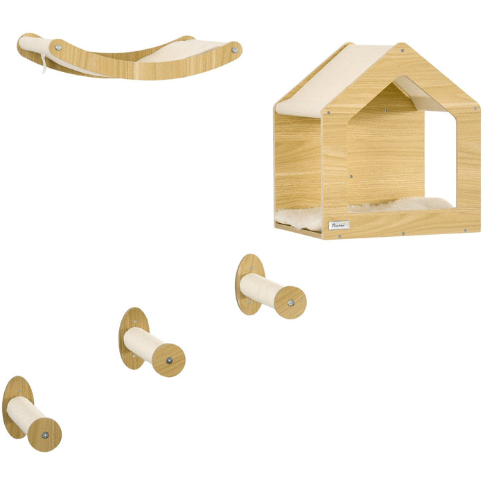 5PC Cat Climbing Set with Condo, Oak