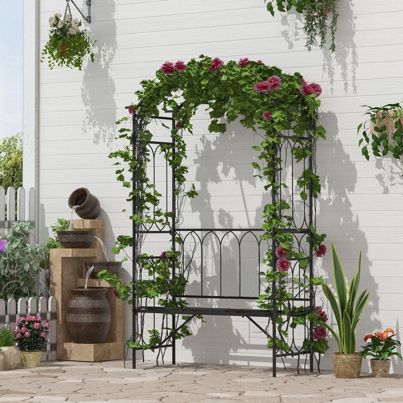 Garden Arbour Bench for Two with Extra Wide Seat and Climbing Plant Support Black Outsunny