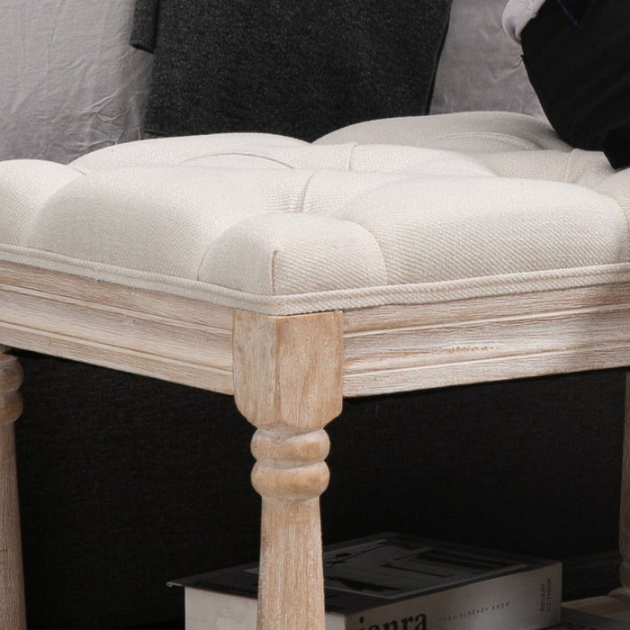 Vintage Shoe Bench With Button Tufted Cushioned Seat