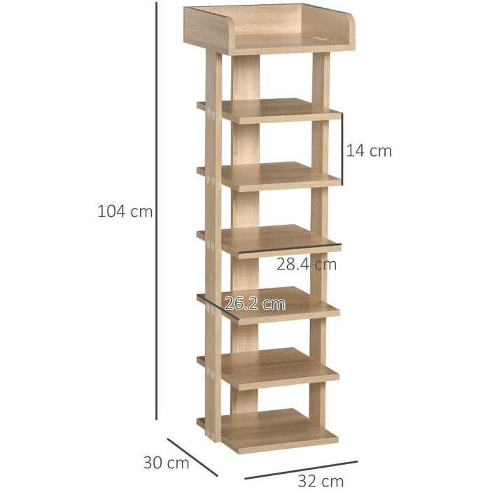 7 Tier Wooden Shoe Rack, Oak