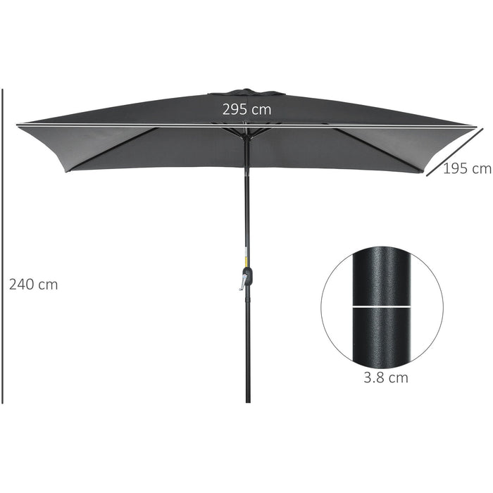 3x2m Stylish Patio Parasol Rectangular - Black