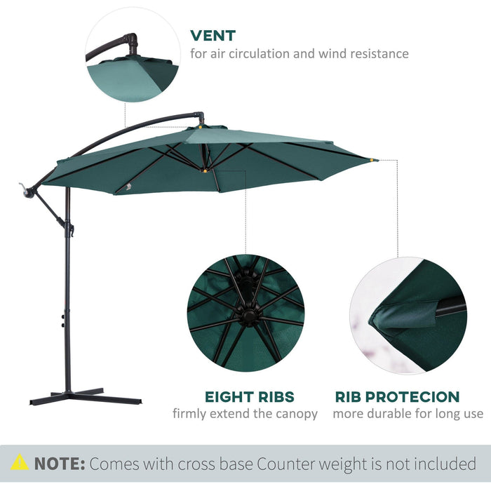 3m Banana Parasol, Crank Handle, 8 Ribs, Cross Base