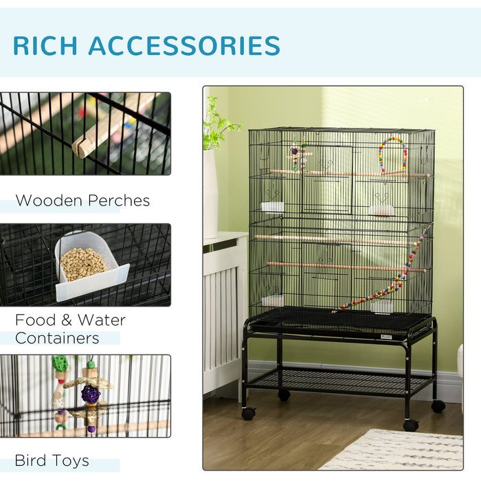 Bird Cage With Stand & Toys, Black