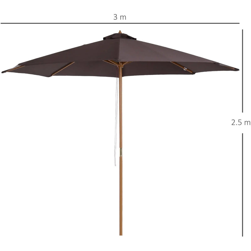 3m Bamboo Patio Umbrella, Coffee Outsunny