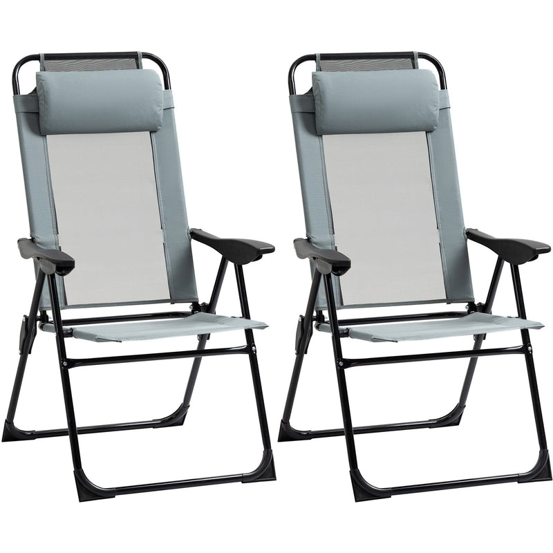 Outsunny Portable Grey Patio Recliner Chairs (Set of 2)