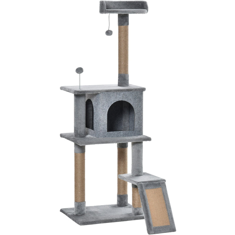 142cm Cat Tree, Climbing Centre, Jute Post, Condo, Grey