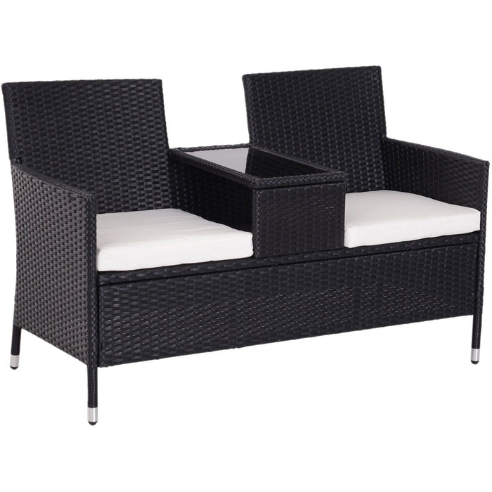 2 Seater Rattan Garden Bench With Cushions