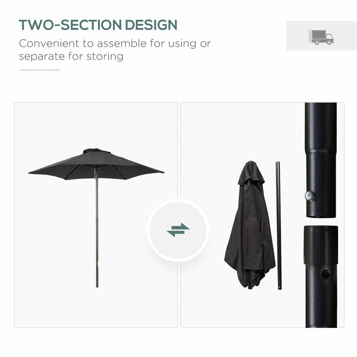 2m Patio Parasol - Outdoor Sun Shade, 6 Ribs