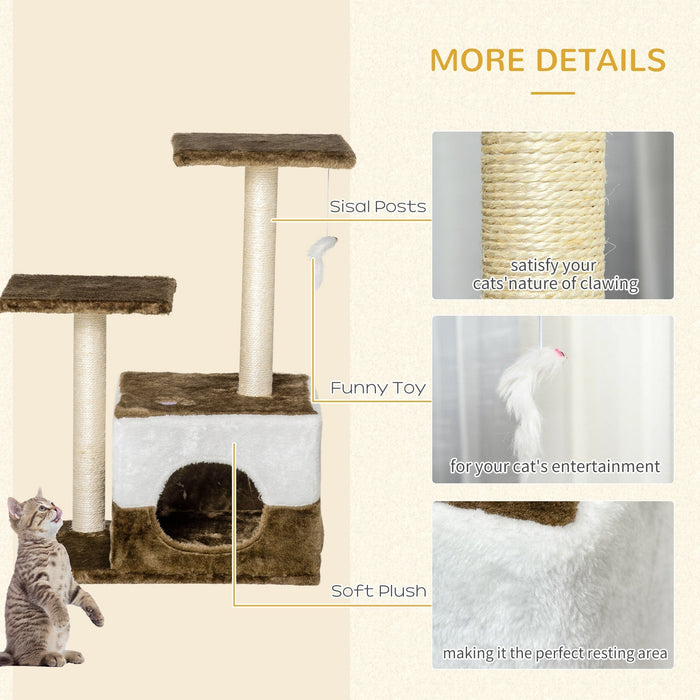 Cat Tree Tower w/ Condo Perch, Mouse Toy, 45x33x70 cm, Brown