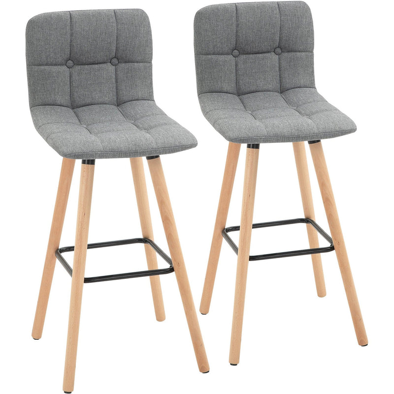 Set of 2 Bar Stools With Backs, Grey