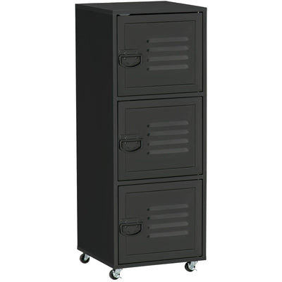 Black 3-Tier Rolling Storage Cabinet Homcom