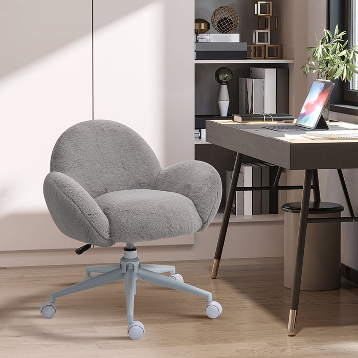 Grey Fluffy Wheelie Office Chair with Armrests