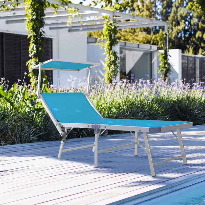 Foldable Sun Lounger With Canopy, Adjustable Back