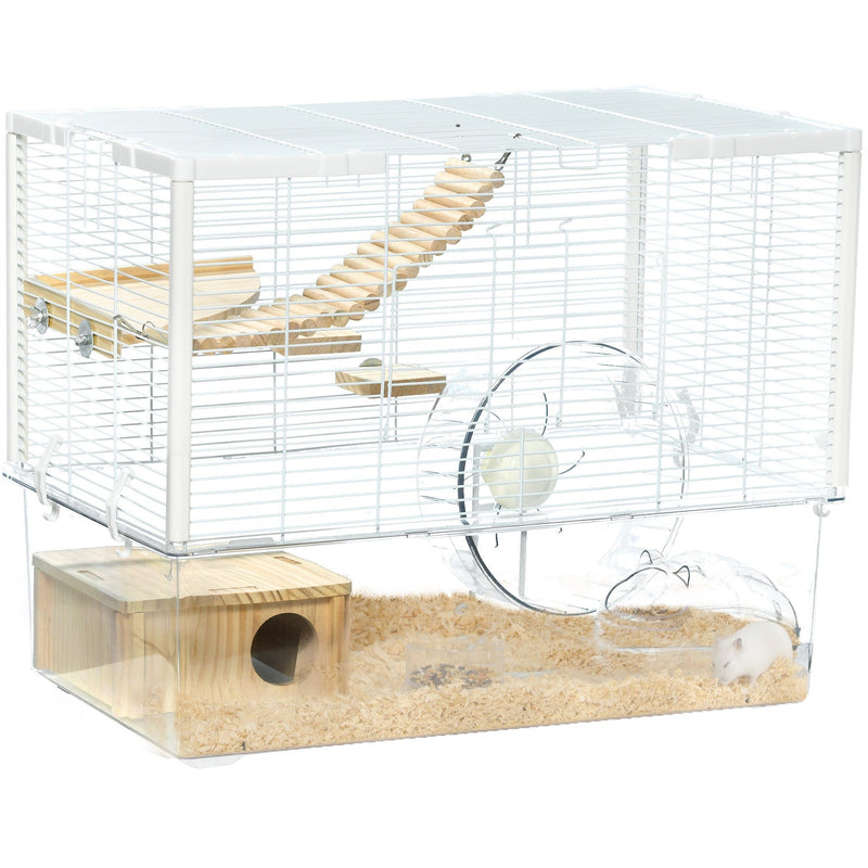 Hamster Cage with Wooden Ramp, Exercise Wheel