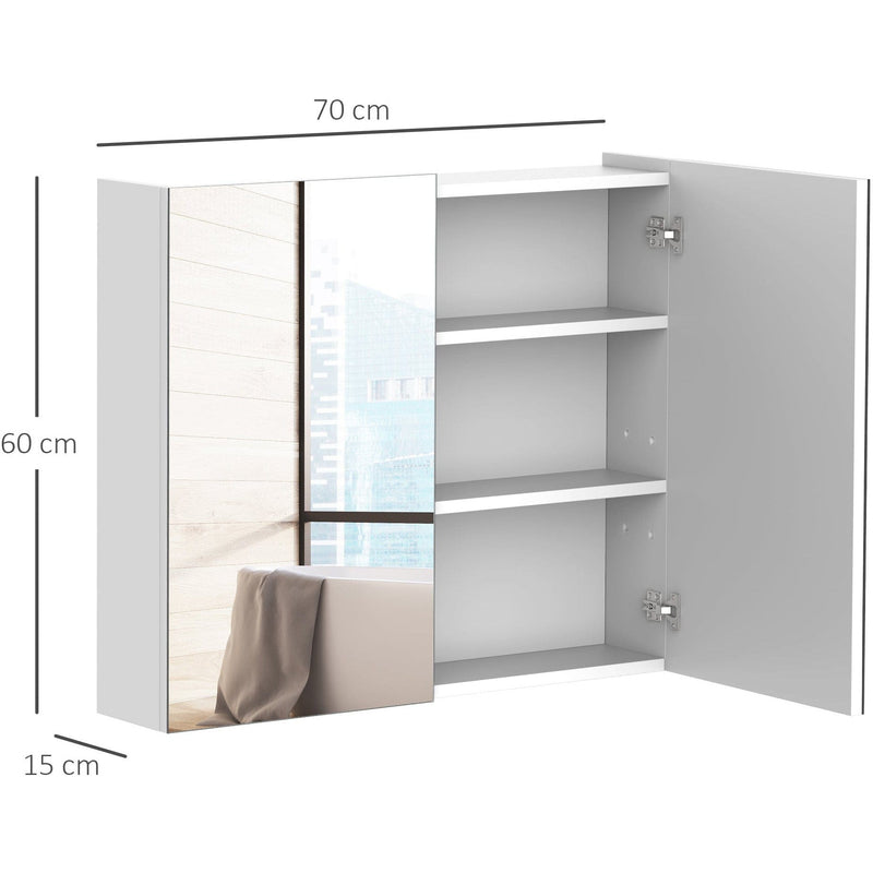 Bathroom Mirror Cabinet, 2 Doors, 70 x 15 x 60 cm, White