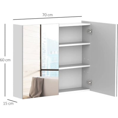 Bathroom Mirror Cabinet, 2 Doors, 70 x 15 x 60 cm, White Kleankin