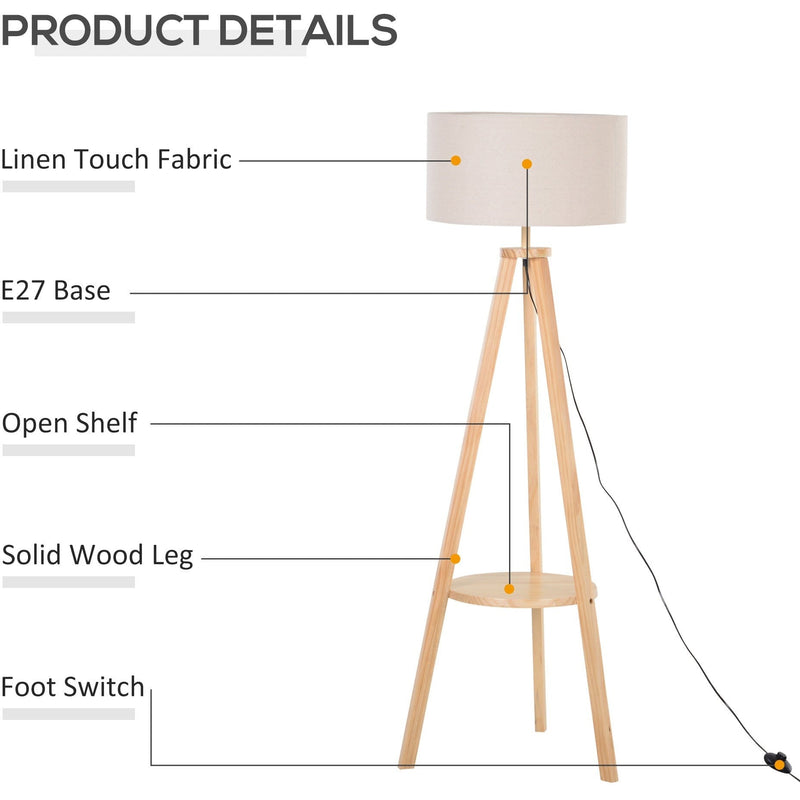 Free Standing Floor Lamp, Beige/Natural Wood