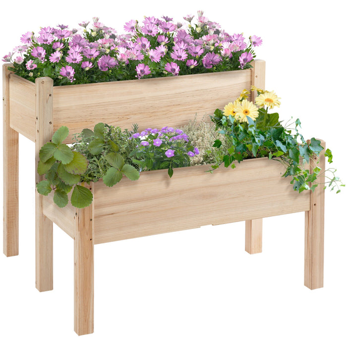 2c Solid Fir Raised Wooden Flower Bed Set