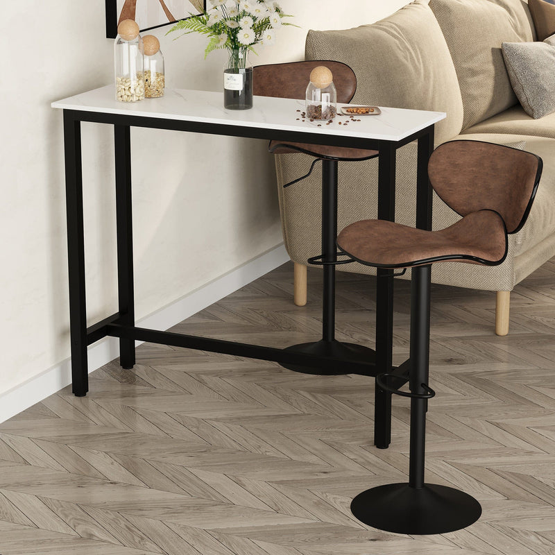 HOMCOM Bar Table Breakfast Marble Grain Dining Table Coffee Table with Adjustable Footpads, 120x40x100cm, White & Black Homcom