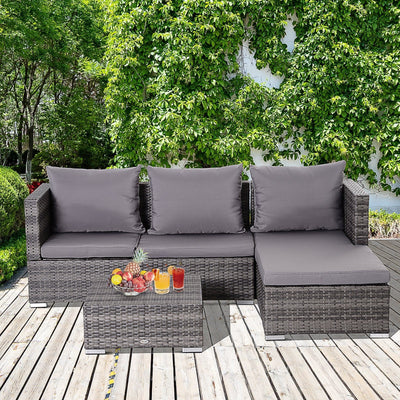 Rattan Corner Garden Sofa Set with Coffee Table Outsunny