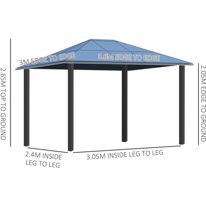 Hard Roof Gazebo With LED Solar Lights, Metal Frame, 3.6x3m