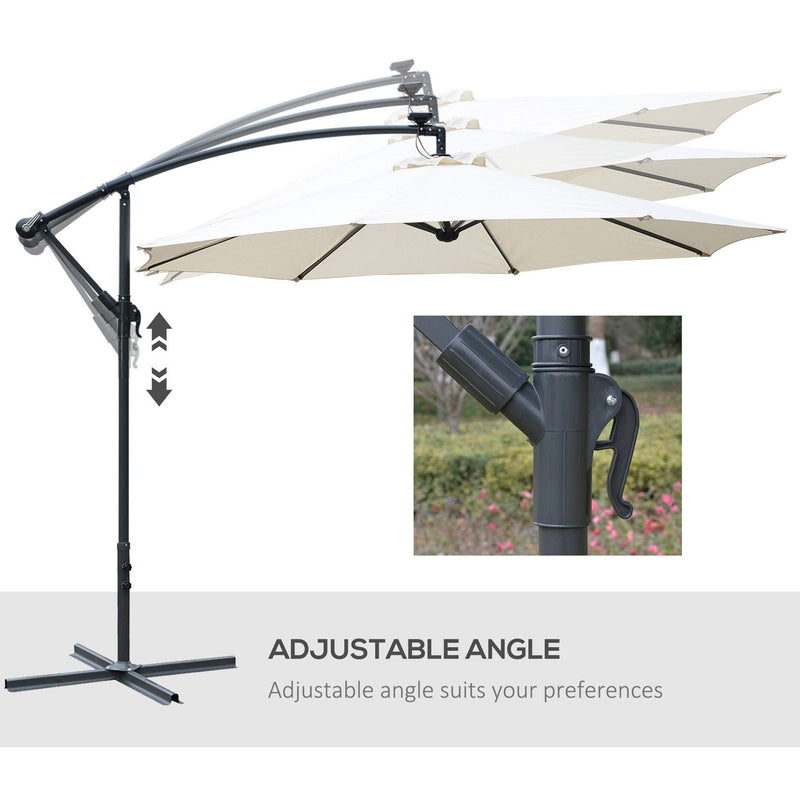 3m Banana Cantilever Patio Umbrella With Lights, Cross Base
