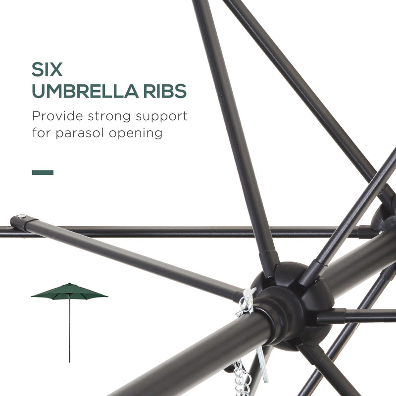 2m Outdoor Patio Parasol - Sun Shade, 6 Ribs Outsunny