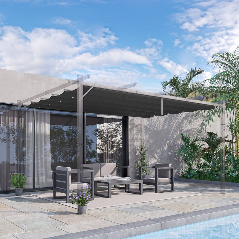 Outsunny Retractable Pergola Shade Cover, Replacement Canopy for 4 x 3 (m) Pergola, Retractable Roof, Dark Grey Outsunny