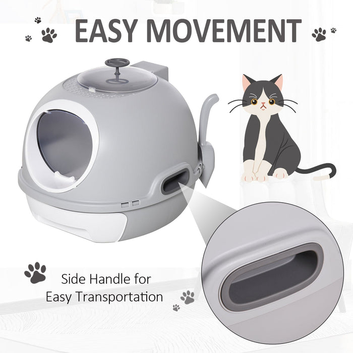 Enclosed Cat Litter Box, Easy Clean, Scoop, Skylight, Grey