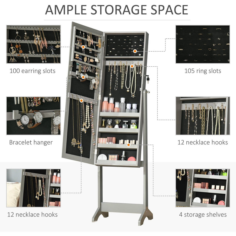 Lockable Jewellery Cabinet, Full-Length Mirror, Bedroom Decor